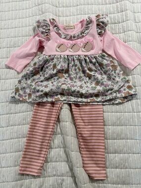 Pink Floral Football Applique Kids Matching Set